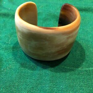 Vintage Horn Bracelet Cuff with Cream and Tan Colors